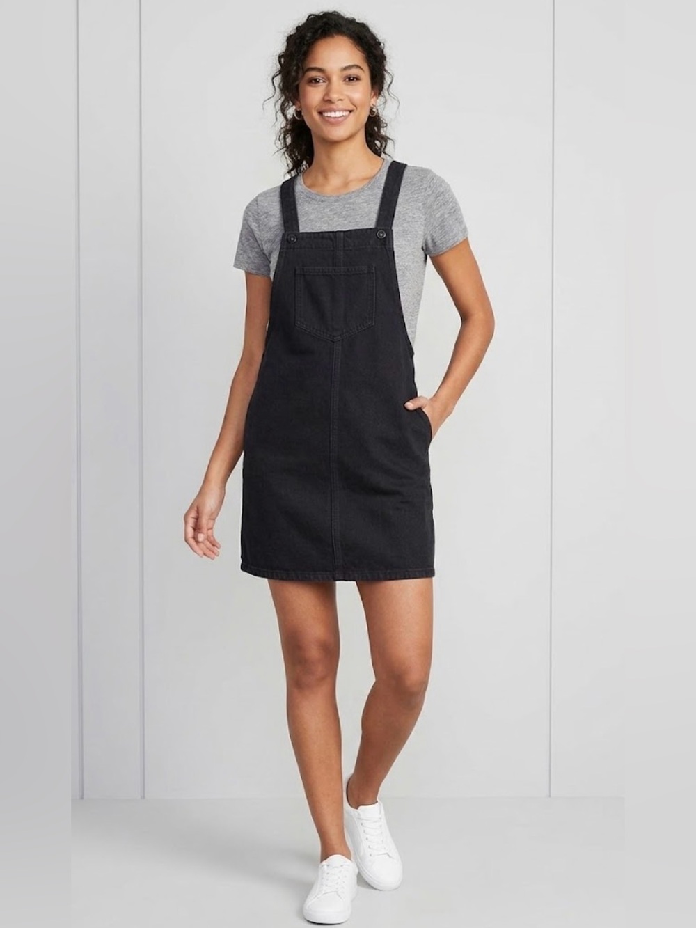 Simons Twik Black Denim Pinafore Overall Dress